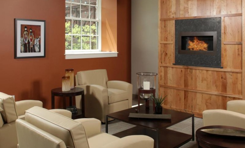 fireside seating in resident clubroom